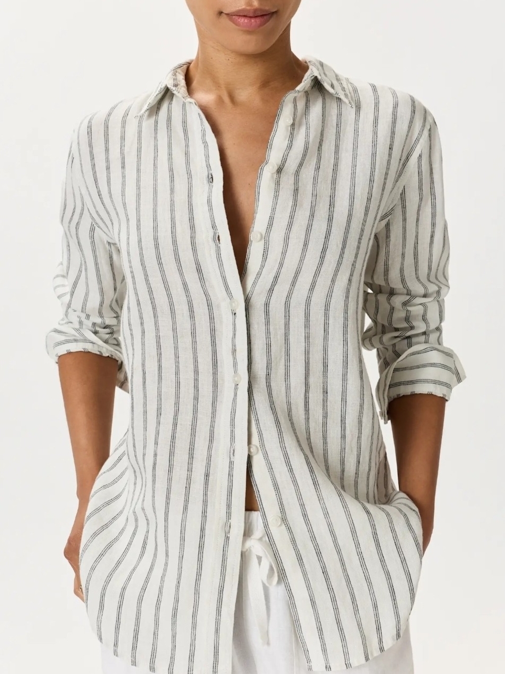 Quince White and Black Striped Button-Down Shirt